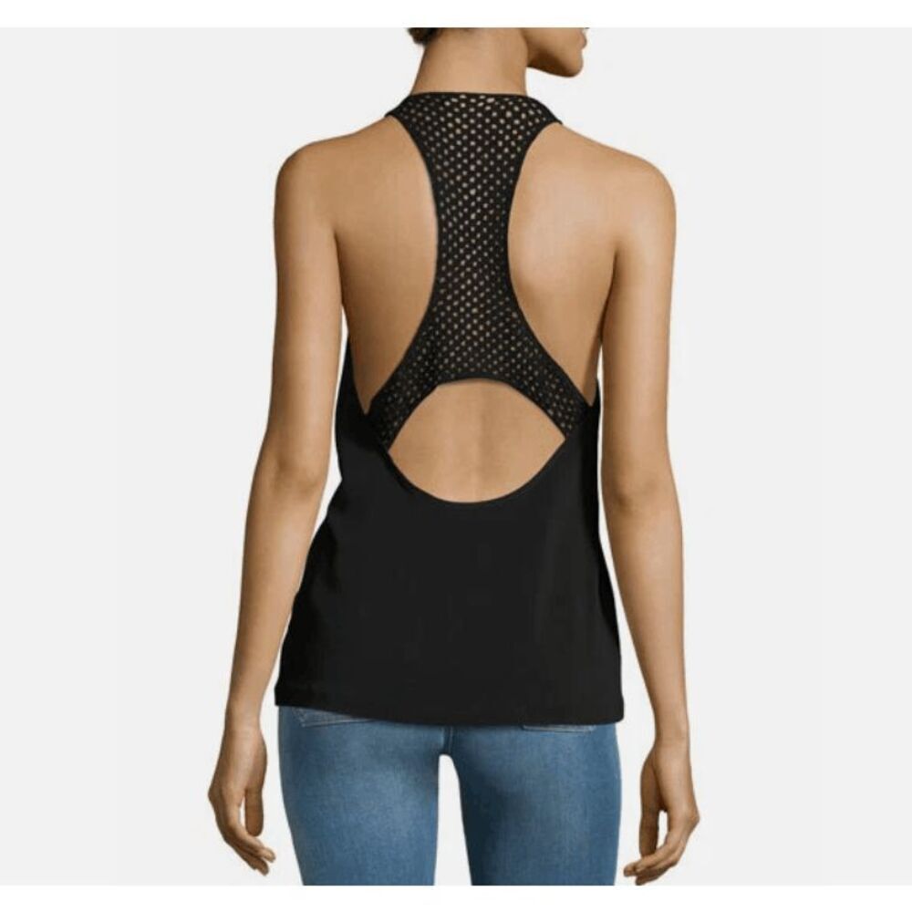 A.L.C. Kira Stretch Silk Crochet racerback tank top Black Cutout back Size 4